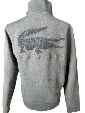 Lacoste Sport Full Zip Fleece Jacket Gray Croc Logo Back Men’s Medium M